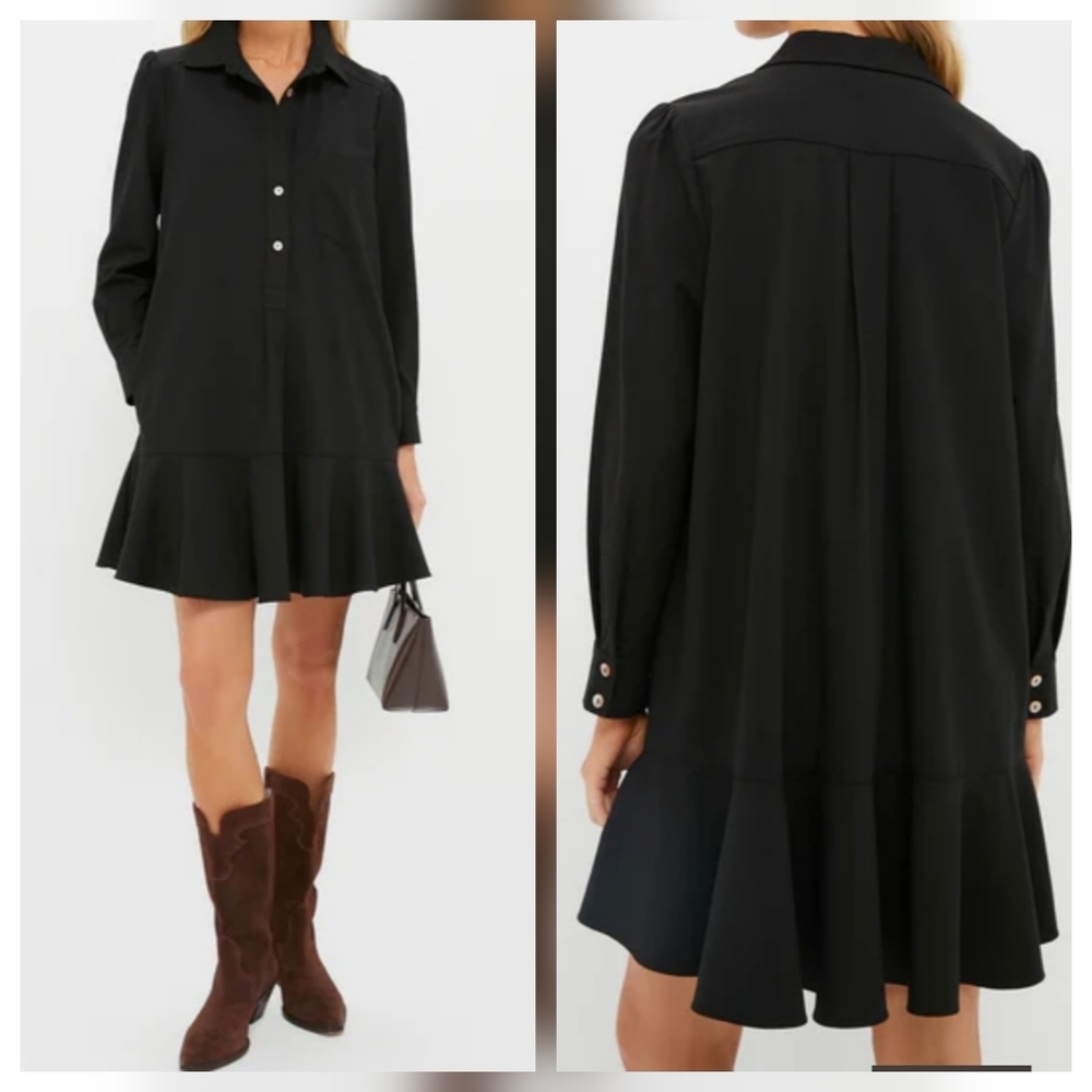 Tuckernuck Black Crepe Callahan Mini Shirt Dress Cotton Stretch Pockets